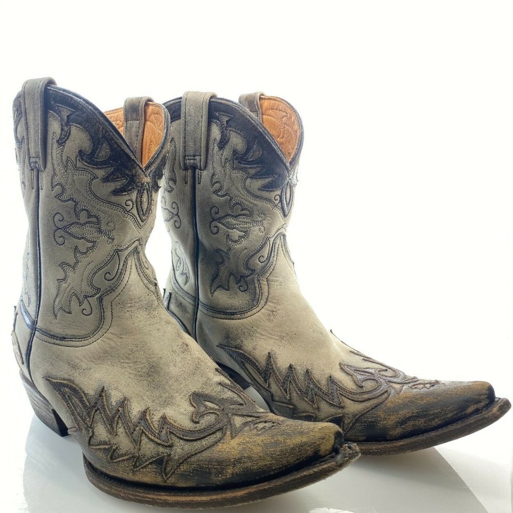 STETSON 10 Handmade Distressed Leather Gray Boots - Picture 4 of 9